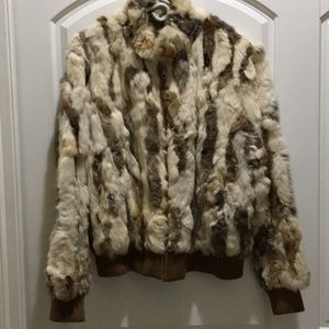 Brown, Tan, Cream Zippered Fur Jacket